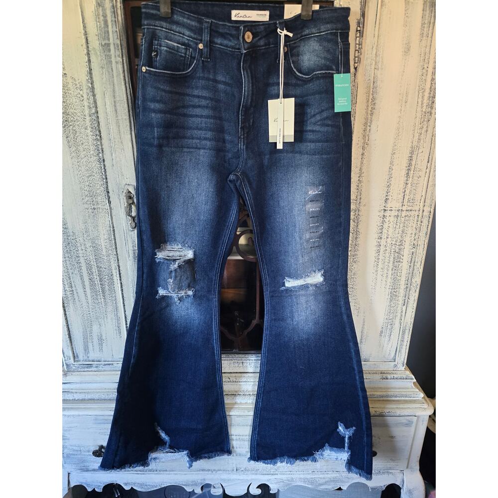New KanCan High Rise Distressed Flare Jeans - 29 waist - Picture 2 of 4